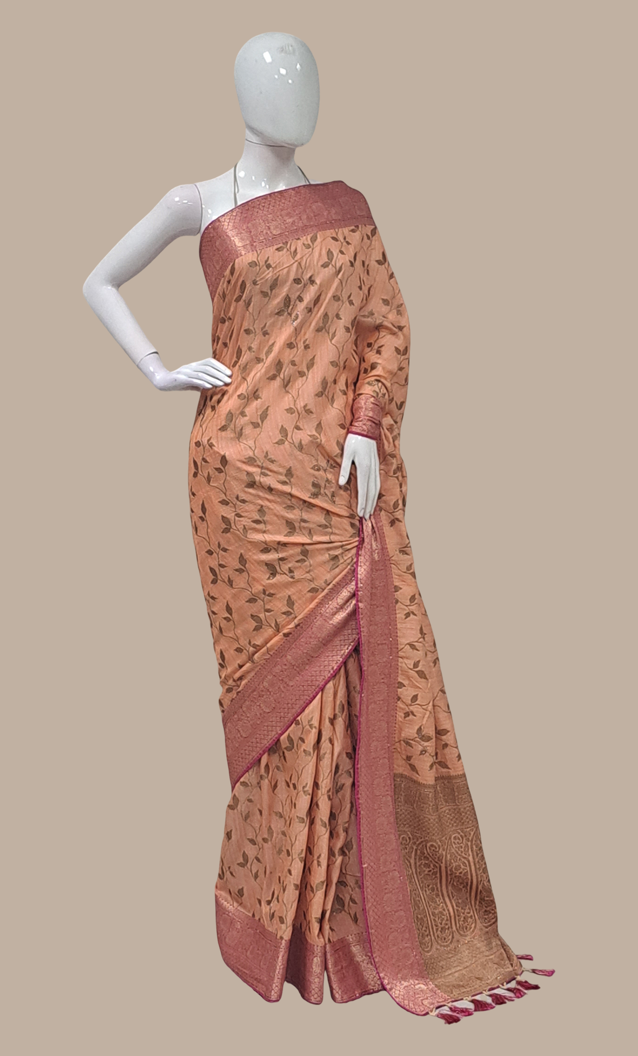 Peach Woven Art Silk Sari