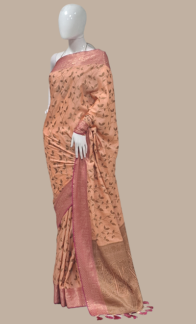 Peach Woven Art Silk Sari