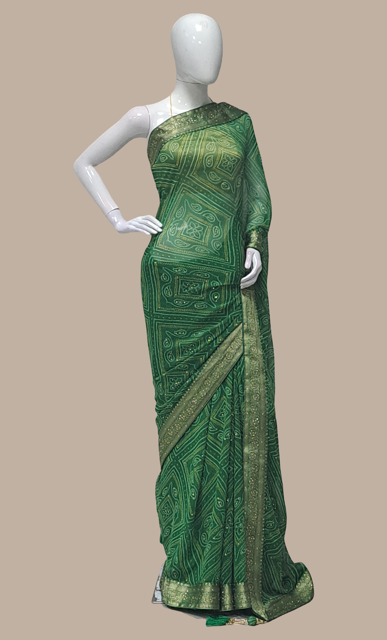 Green Bandhani Printed Sari