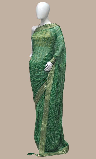 Green Bandhani Printed Sari