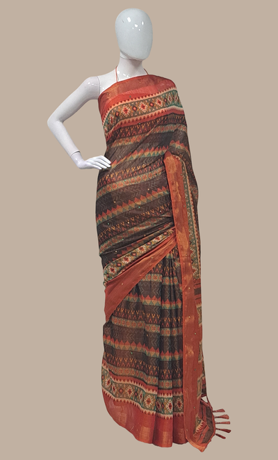 Deep Rust Printed Sari