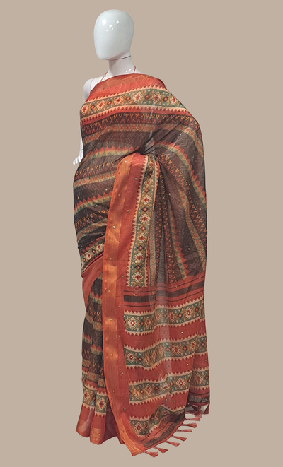 Deep Rust Printed Sari
