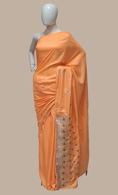 Bright Peach Embroidered Sari