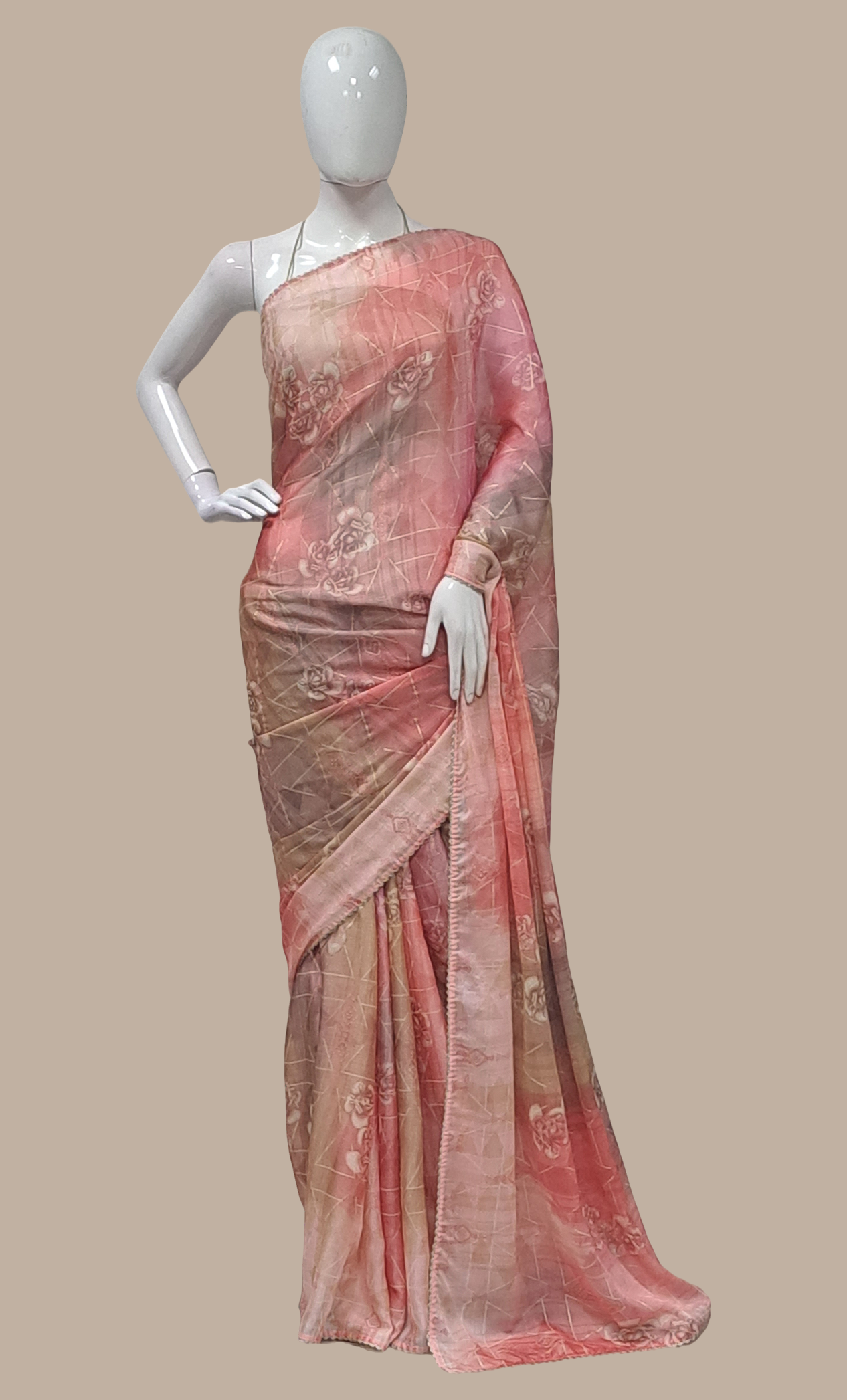 Rose Pink Printed Sari