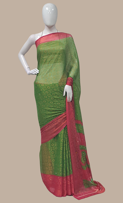 Lime Green Woven Sari