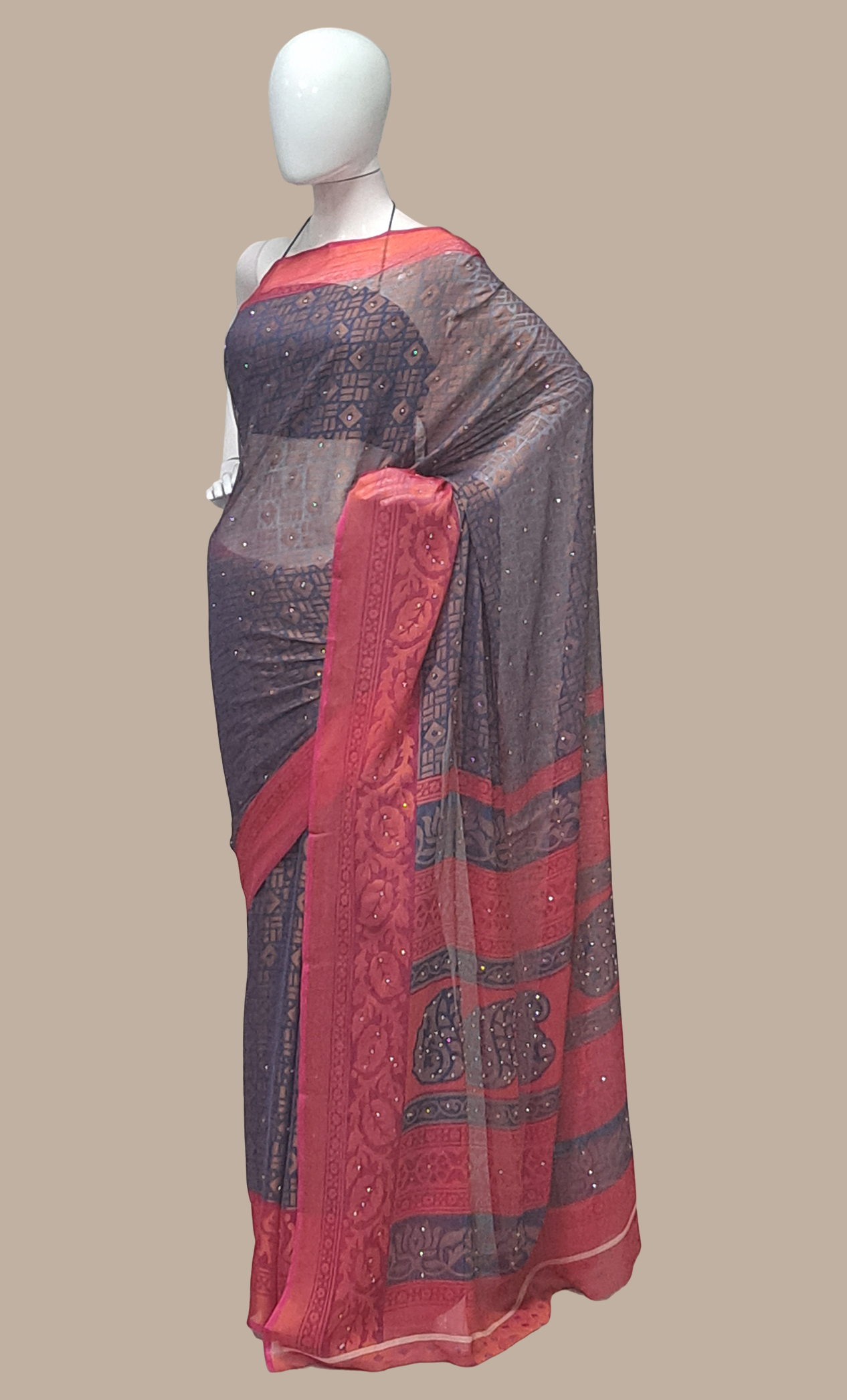 Deep Grey Woven Sari