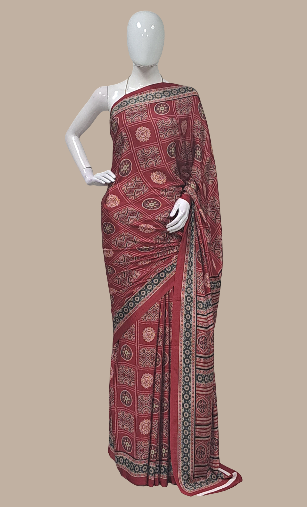 Maroon Printed Sari