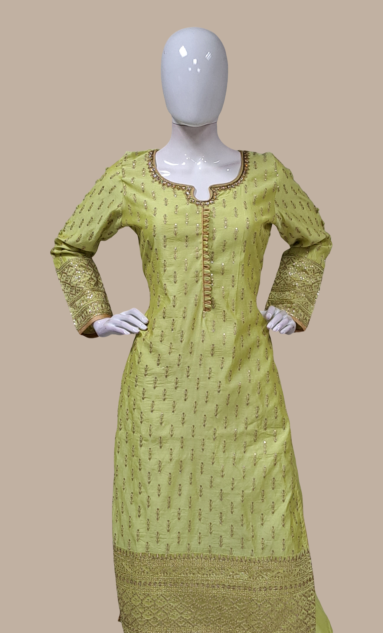 Lime Green Embroidered Palazzo Set