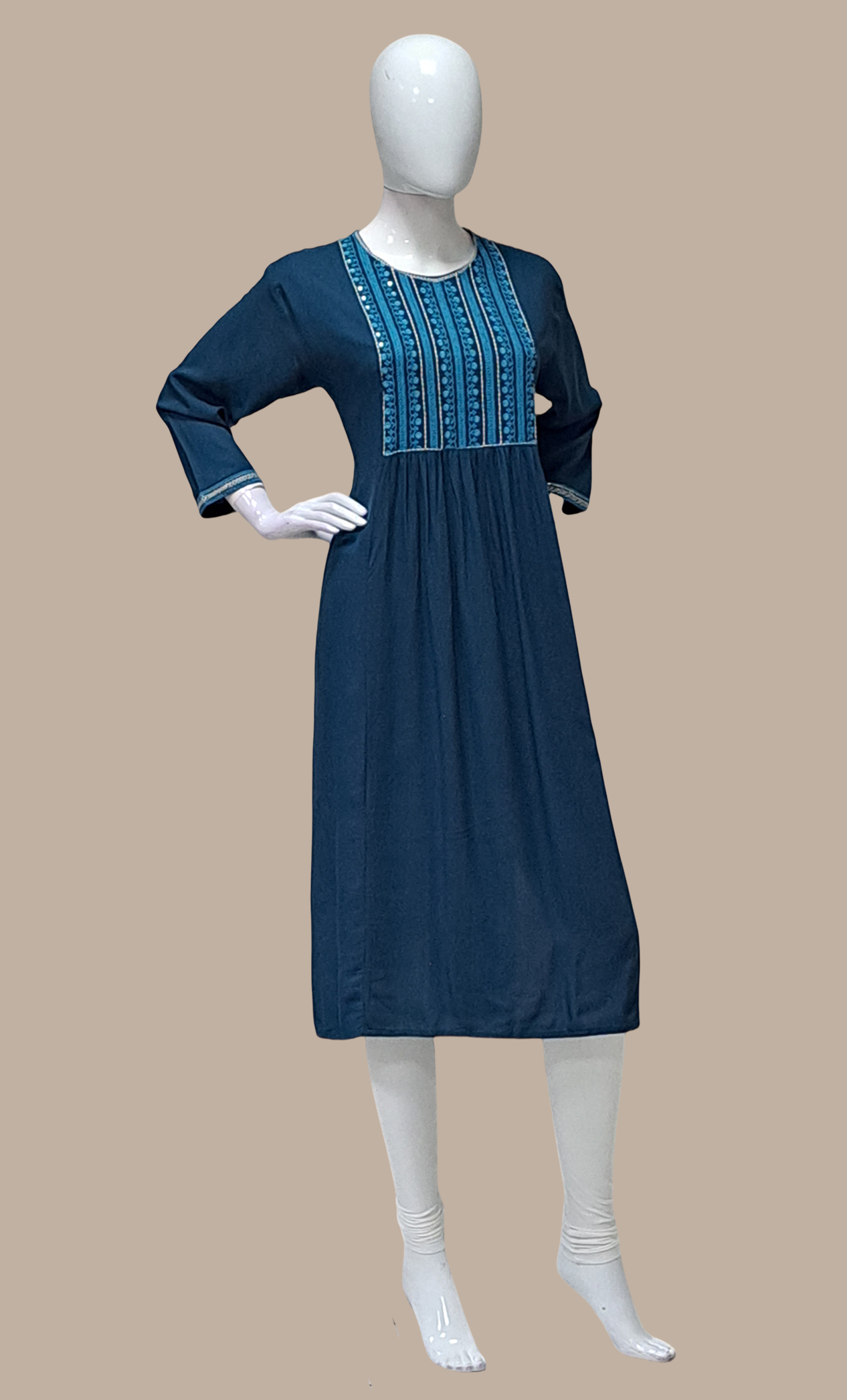 Deep Teal Embroidered Kurti Top