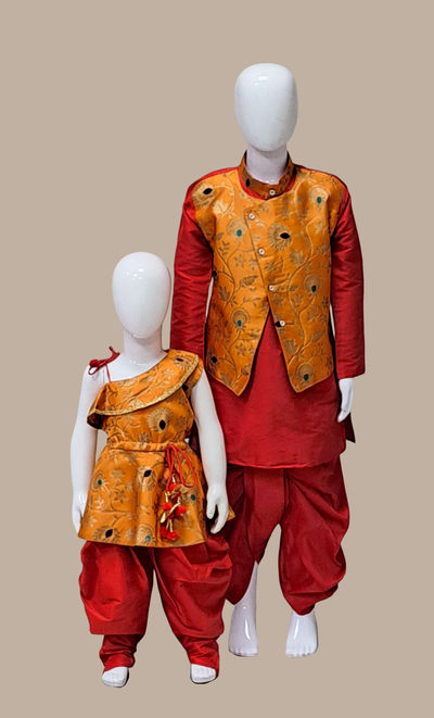 Tangerine Woven Dhoti Set