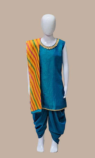 Metallic Turquoise Dhoti Set