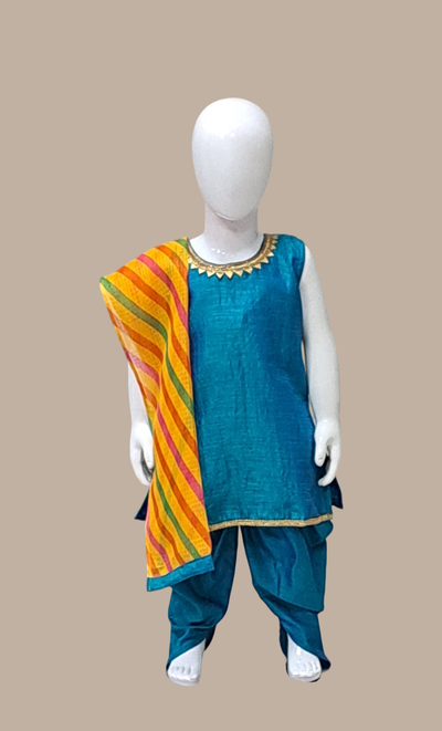 Metallic Turquoise Dhoti Set