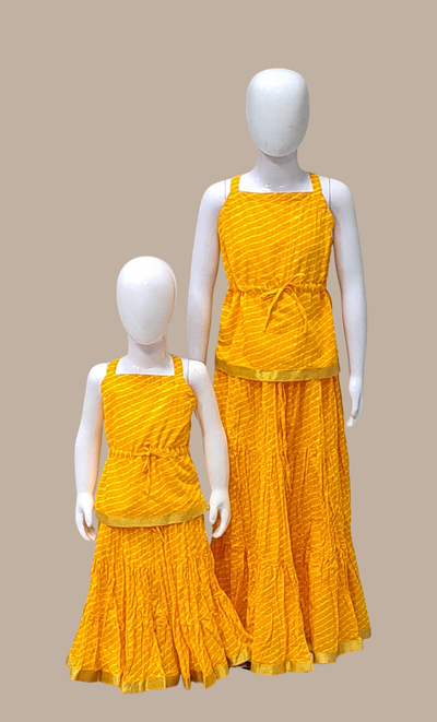 Egg Yellow Printed Kurti Top & Skirt Set