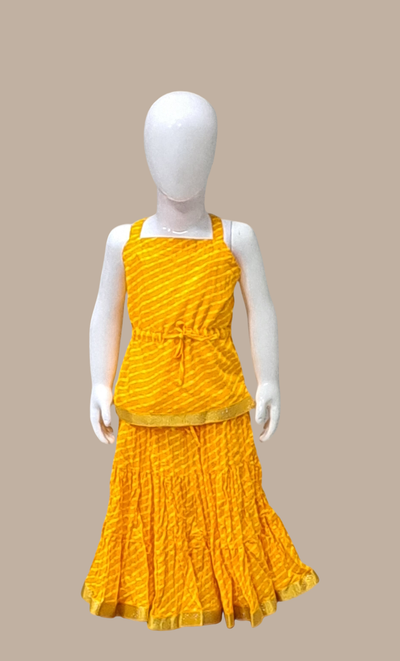 Egg Yellow Printed Kurti Top & Skirt Set