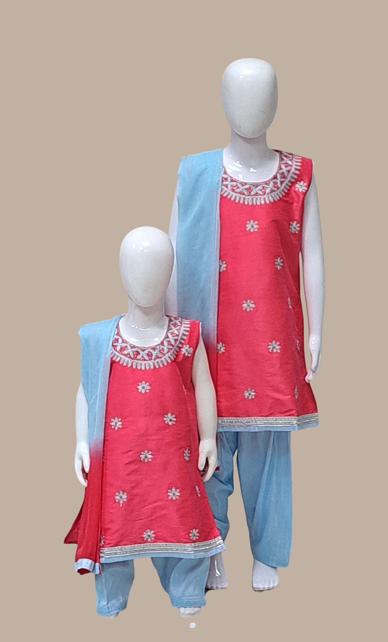 Spicy Pink Embroidered Girls Punjabi
