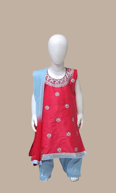 Spicy Pink Embroidered Girls Punjabi