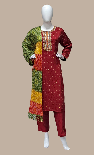 Maroon Embroidered Punjabi