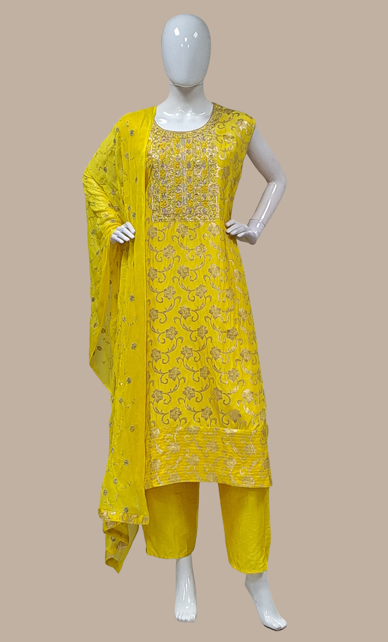Bright Yellow Embroidered Punjabi
