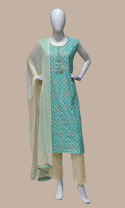 Aqua Green Embroidered Punjabi