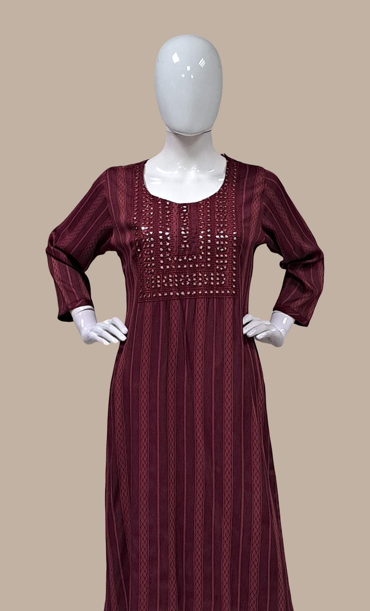 Deep Burgundy Embroidered Kurti Top