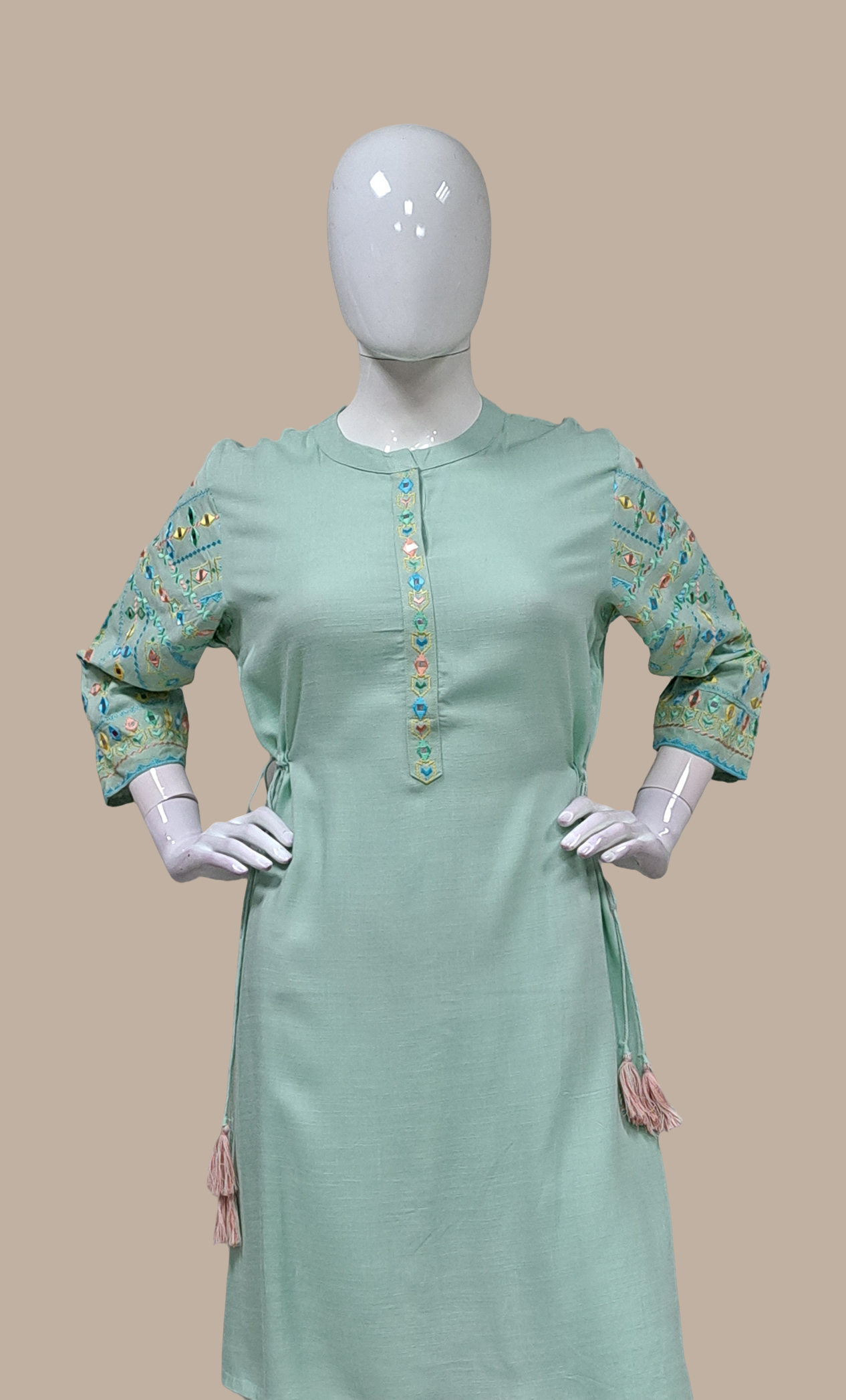 Sea Green Embroidered Fusion Dress