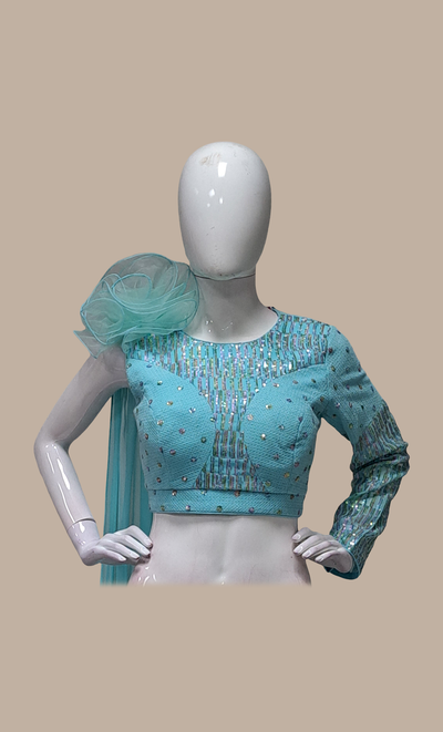 Aqua Embroidered Skirt Set