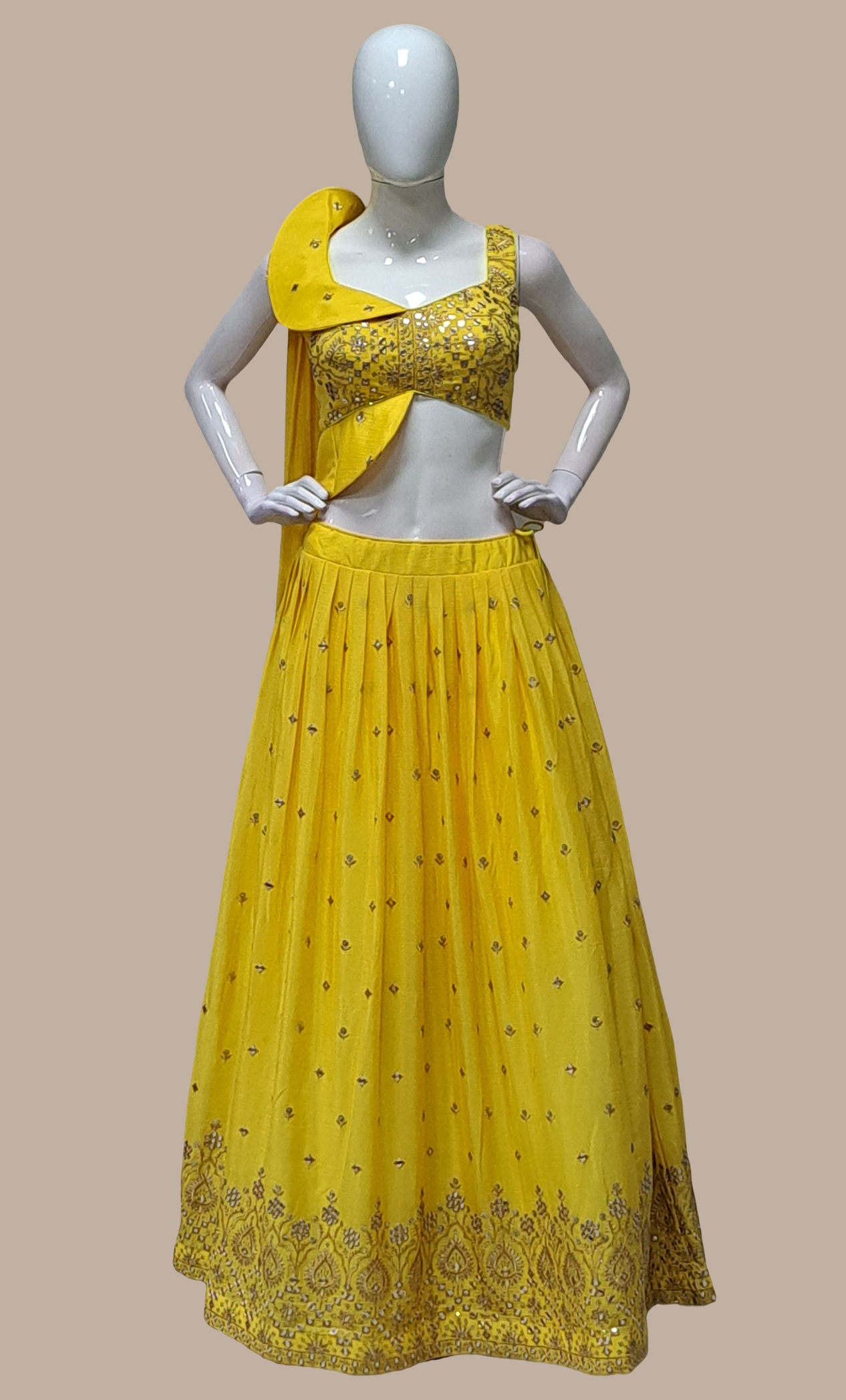 Canary Yellow Embroidered Skirt Set