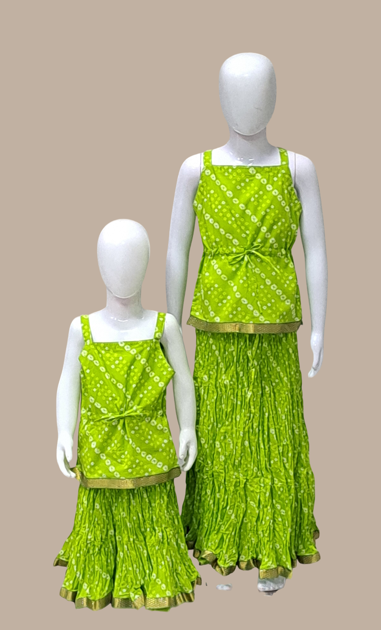 Lime Green Printed Kurti Top & Skirt Set