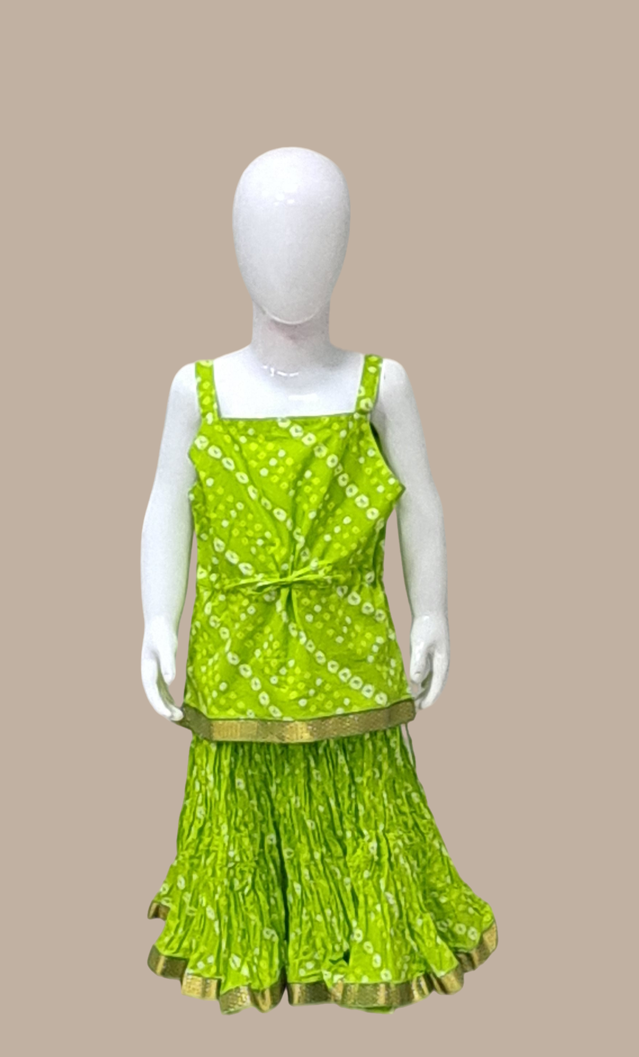 Lime Green Printed Kurti Top & Skirt Set
