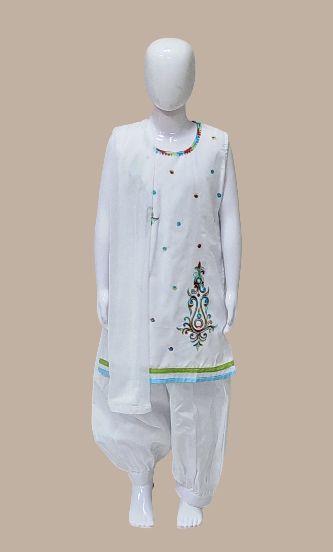 White Embroidered Patiala Set
