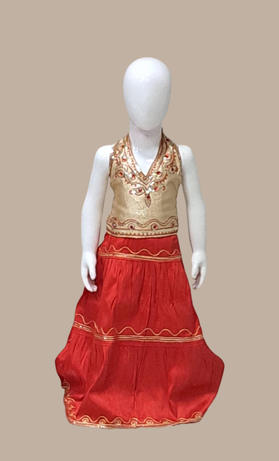 Red Embroidered Chania Choli