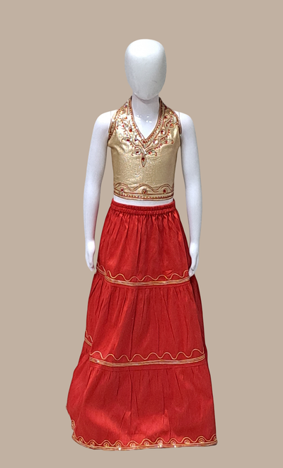 Red Embroidered Chania Choli