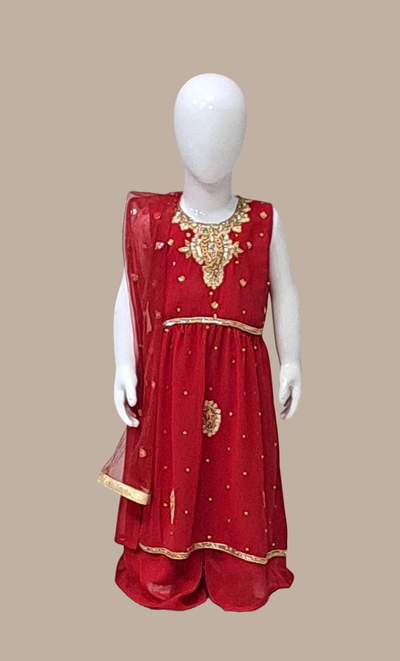 Deep Red Embroidered Palazzo Set