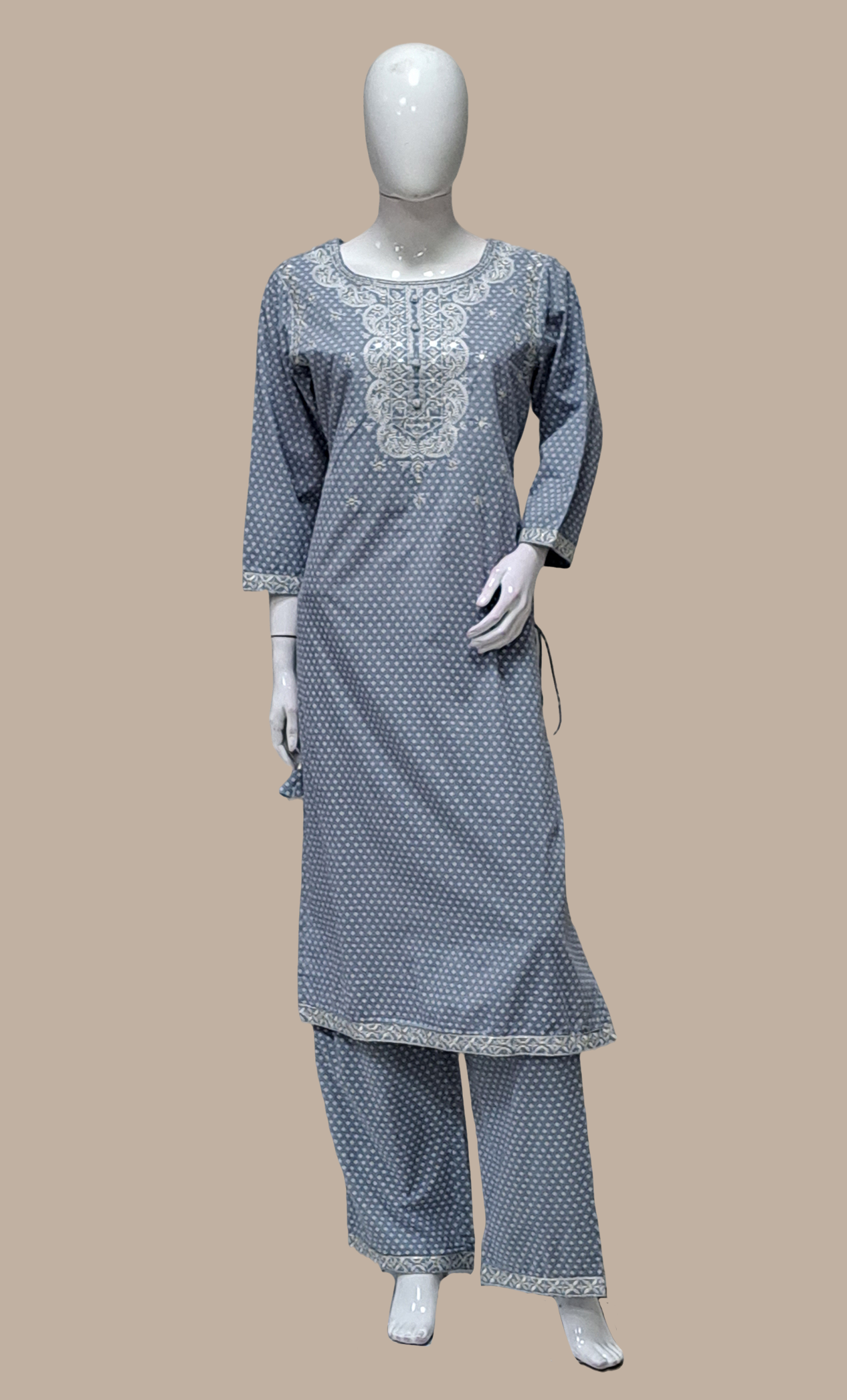 Deep Grey Embroidered Kurti Top & Pants