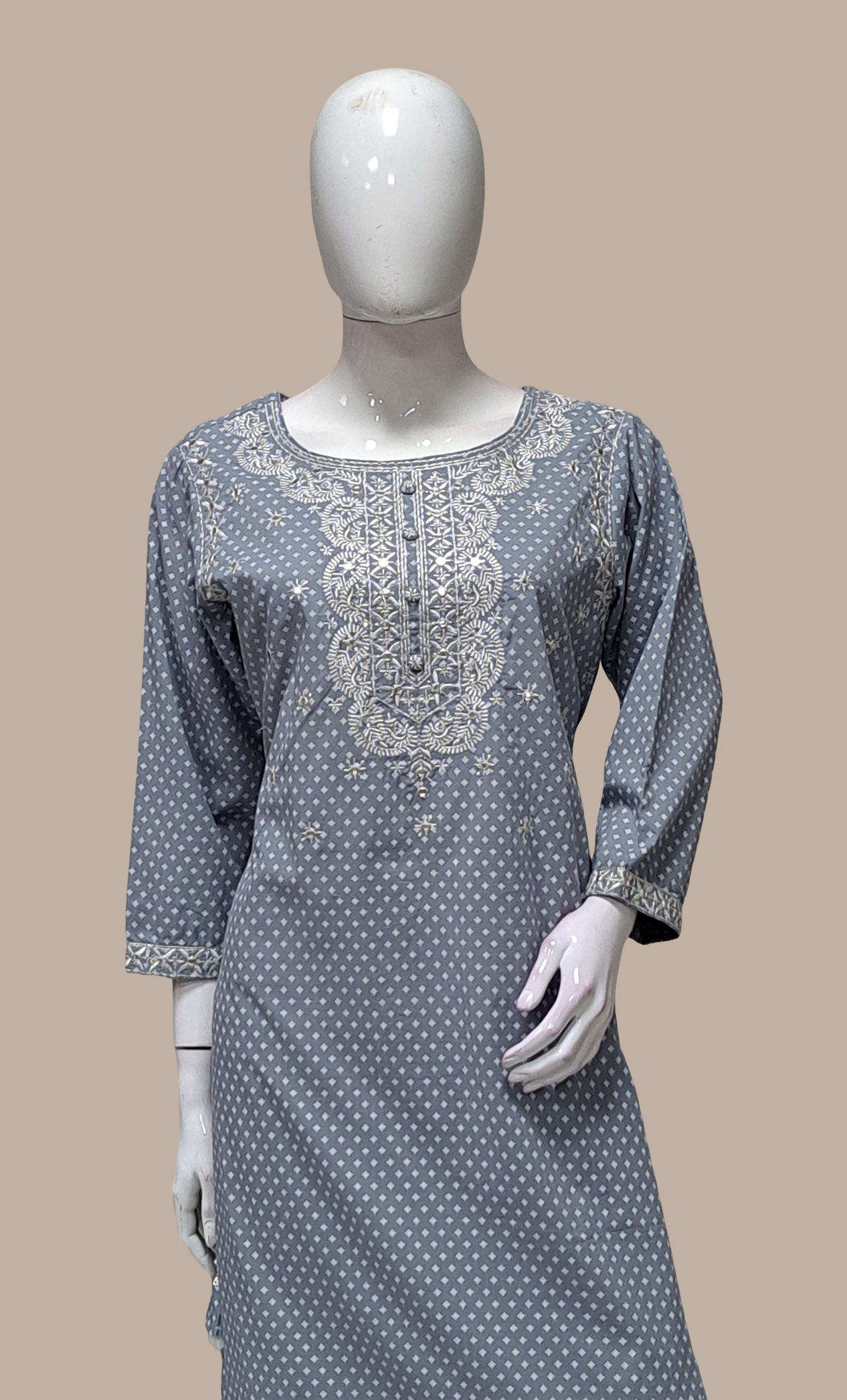 Deep Grey Embroidered Kurti Top & Pants