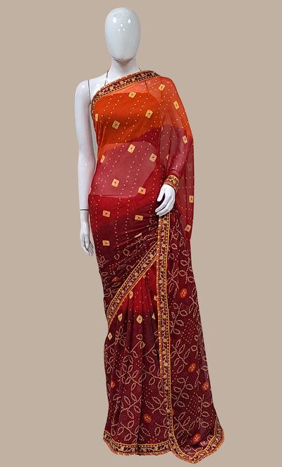 Burnt Orange Bandhani Printed Sari