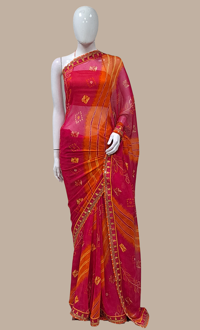 Deep Cerise Bandhani Printed Sari