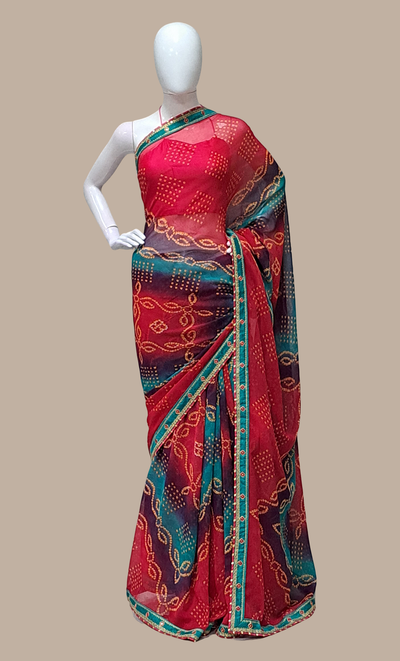 Deep Cherry Bandhani Printed Sari
