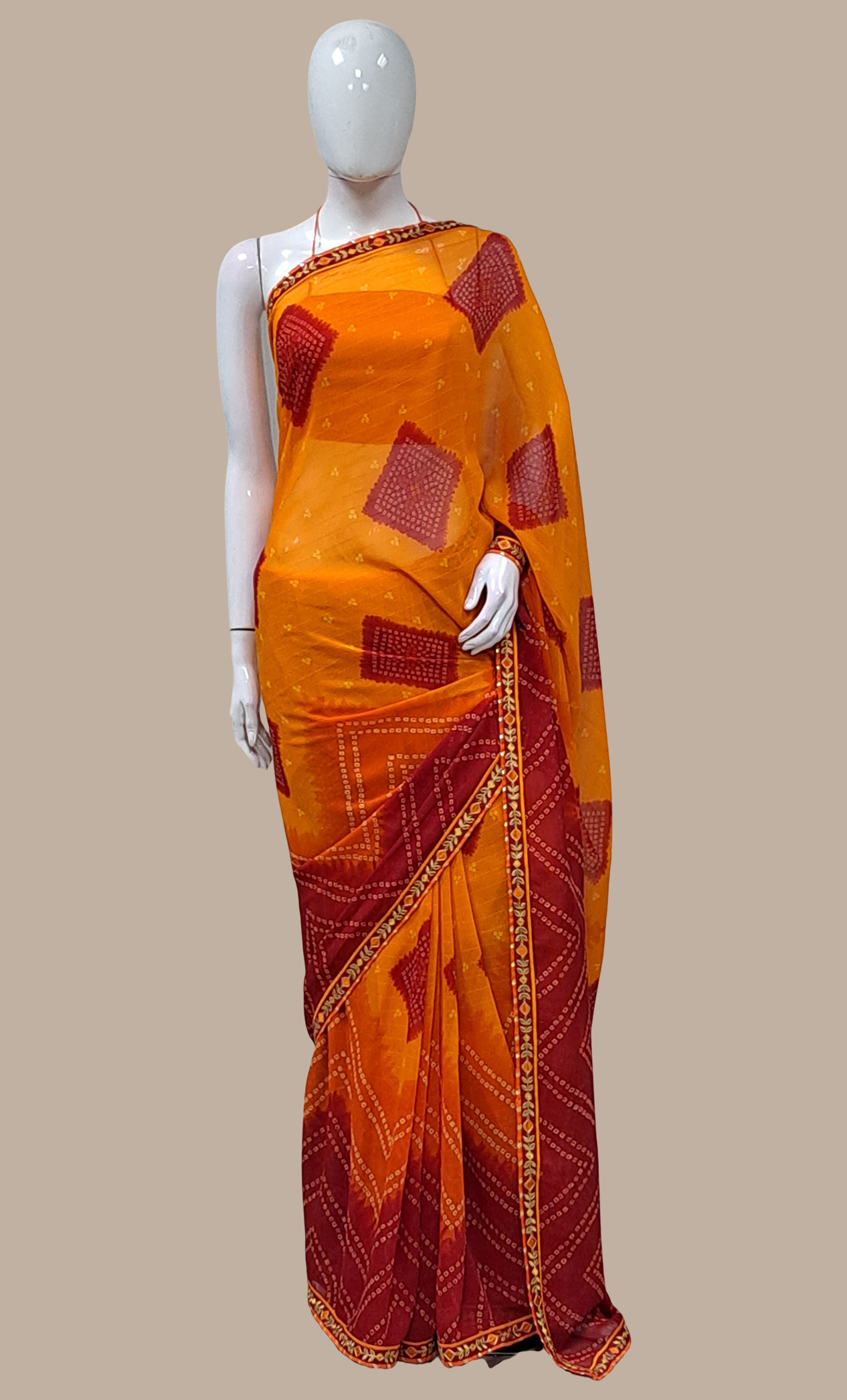Deep Tangerine Bandhani Printed Sari