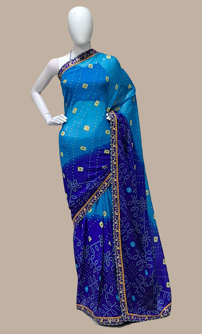 Sky Blue Bandhani Printed Sari