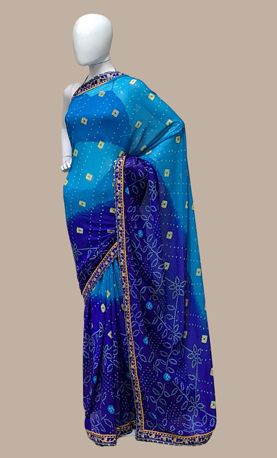 Sky Blue Bandhani Printed Sari