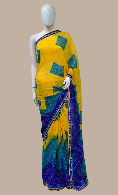 Canary Yellow Bandhani Printed Sari