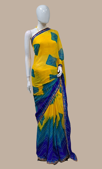 Canary Yellow Bandhani Printed Sari