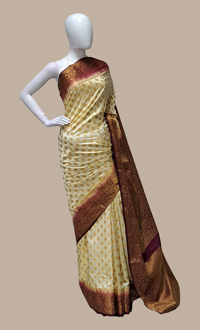 Bright Cream Art Kanjivaram Sari
