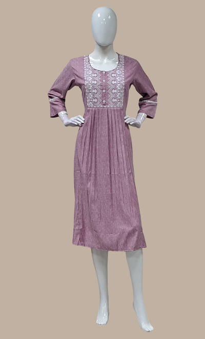 Deep Lilac Embroidered Kurti Dress