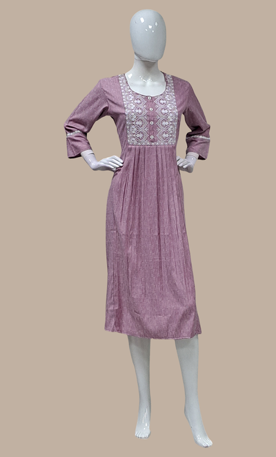 Deep Lilac Embroidered Kurti Dress