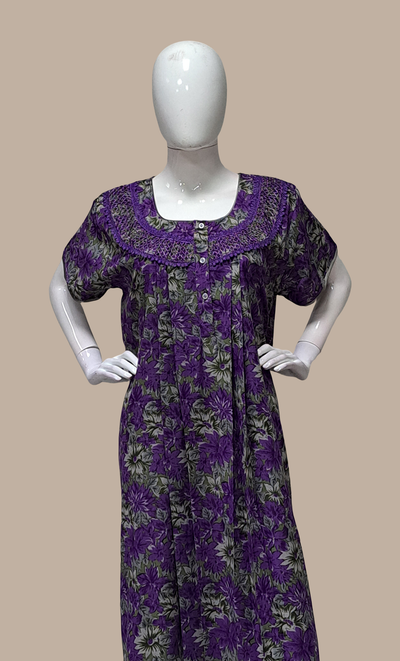 Deep Purple Floral Printed Kaftan