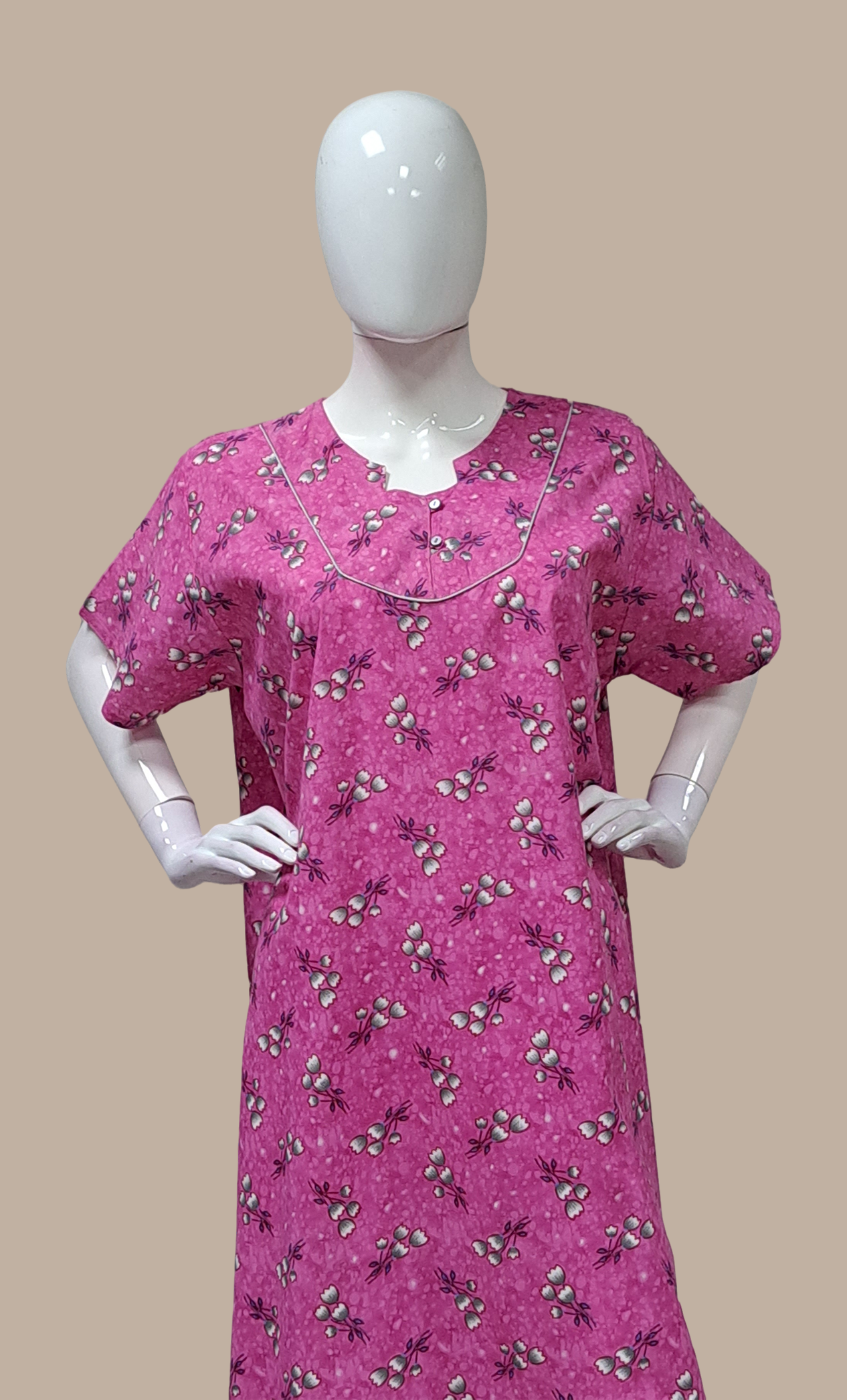 Deep Pink Floral Printed Kaftan