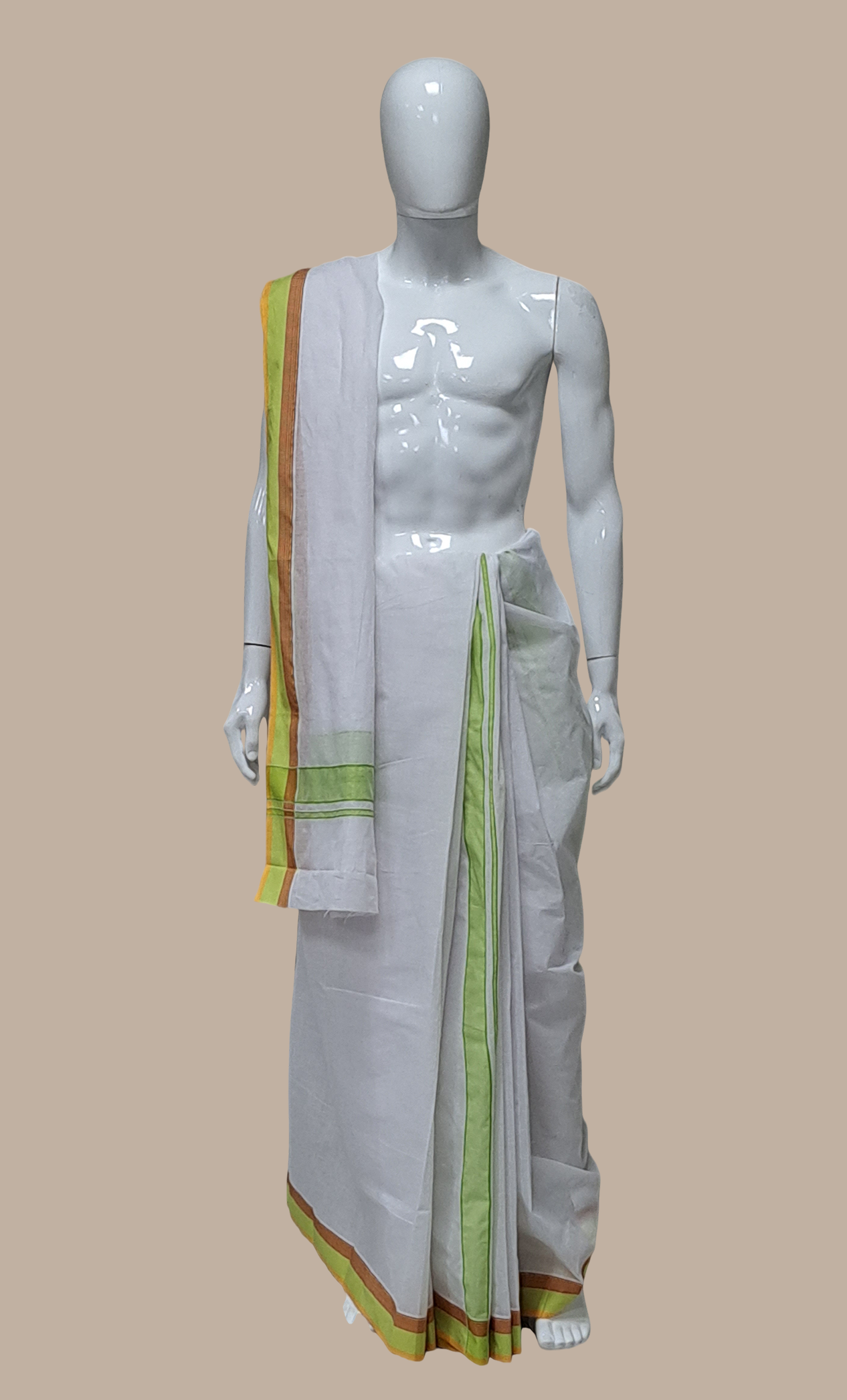 Lime Green Dhoti & Attached Shawl
