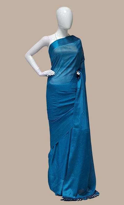 Deep Turquoise Embroidered Sari